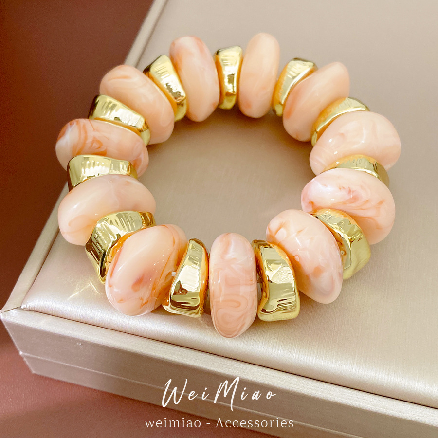 Acrílico irregular geometría redonda cuentas pulsera elástica ligera pulsera de nicho de lujo Europa y América temperamento transfronterizo joyería