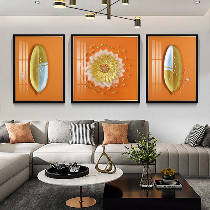 轻奢客厅装饰画 沙发背景墙画 餐厅立体壁画新中式玄关挂画实物画