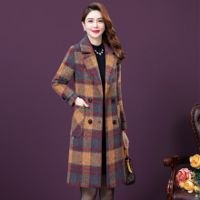 25秋冬新款高端羊绒毛呢大衣女韩版时尚中长款西装领格子中年外套