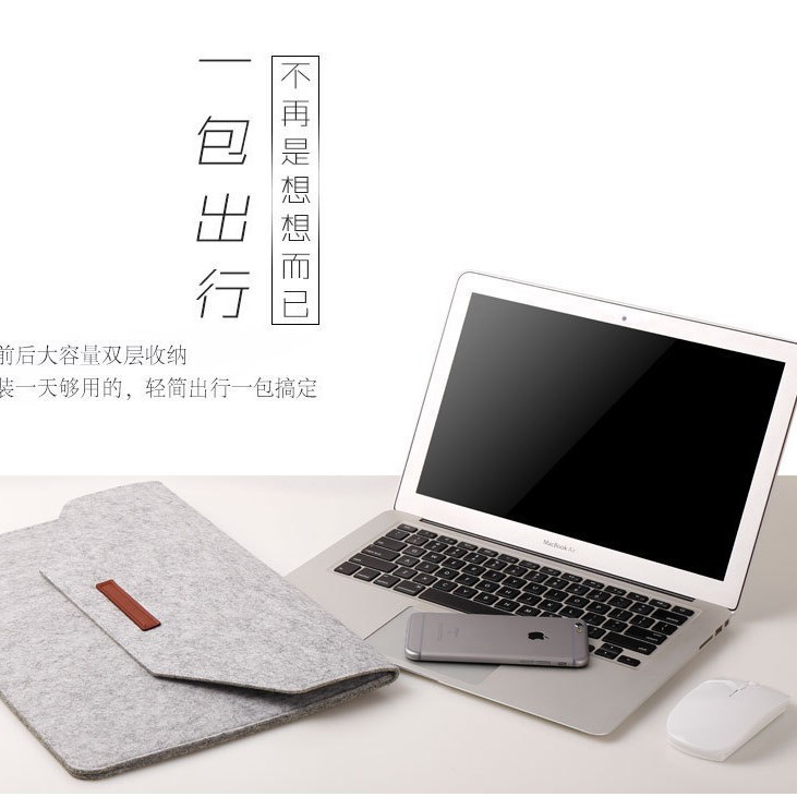 Felt envelope laptop sleeve, simple flip cover notebook protector, business leather label style