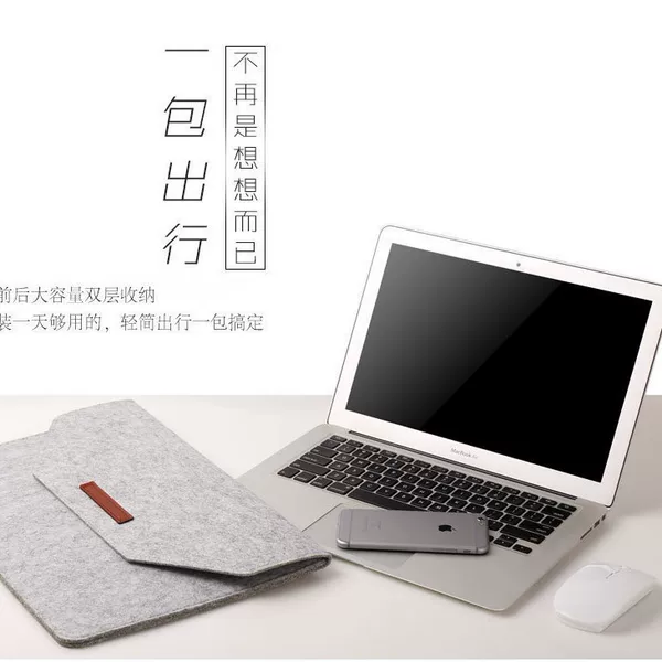 Felt envelope laptop sleeve, simple flip cover notebook protector, business leather label style