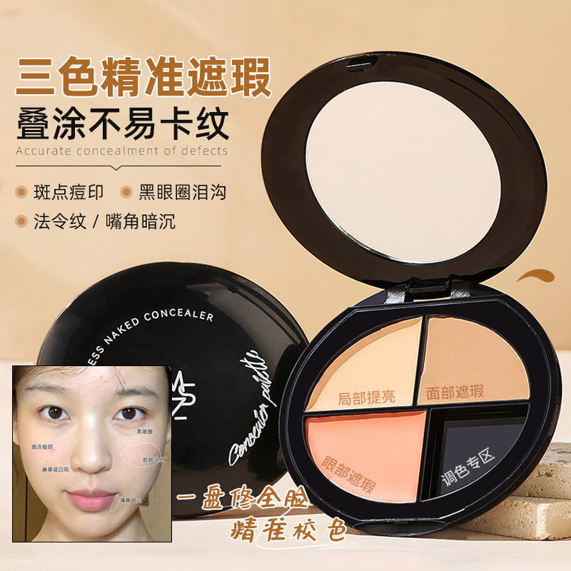 Placa correctora de tres colores Ming Xizhi para cubrir las ojeras, las manchas, las marcas de acné, el surco de lágrimas en la cara, iluminar y reparar el corrector fabricante