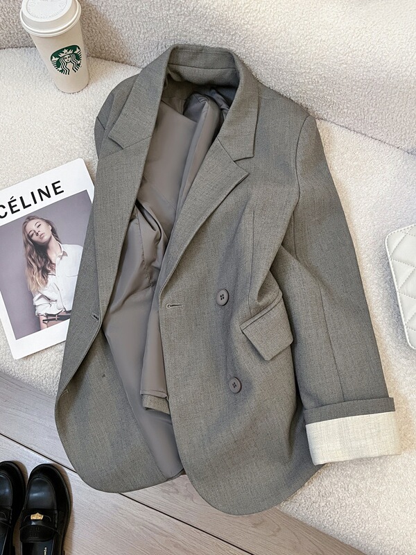 Women's casual blazer, new spring and autumn formal wear, elegant and sophisticated, super popular in gray and black Women's casual blazer, new spring and autumn formal wear, elegant and sophisticated, super popular in gray and black