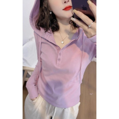 文芸範シンプル徳絨毛連帽長袖tシャツ女子春秋冬大サイズはやせてゆったりしています。