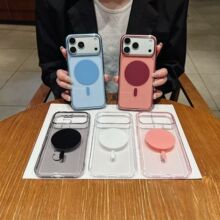 适用iPhone18promax保护套17Air彩色磁吸16圆圈金属按键PC透明套