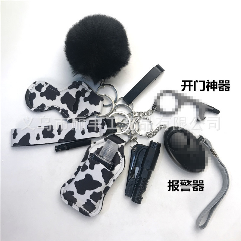 Llavero de muñeca de espejo cruzado Juego de 10 piezas Bolsa de desinfectante de manos para mujer Llavero de alarma de aluminio