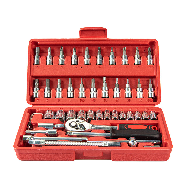 Juego de 46 piezas de juego de llaves de trinquete de manguito caja de herramientas combinada de destornillador de trinquete de reparación de automóviles Xiaofei