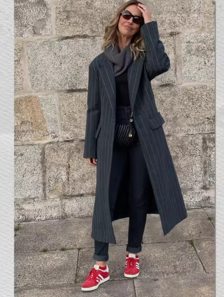 woolen long classic suit jacket