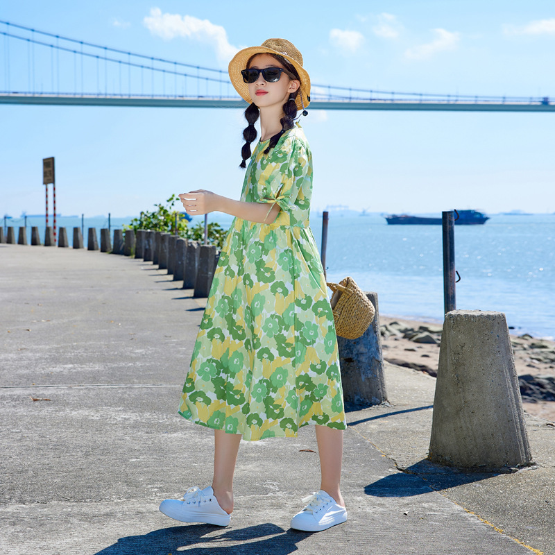 Vestido de algodón puro de verano para niñas 2024 nueva ropa de verano para niños medianos y grandes estilo occidental vestido de princesa celebridad de Internet falda de niñas moda