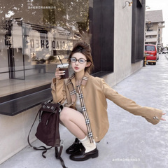 2025春秋新款东京日落卡其色格子风衣夹克外套女短款法式气质上衣