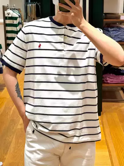 Spot available QR code RL Ralph Lauren Pony Henry collar four-color stand up collar casual versatile short sleeved T-shirt with open chest