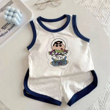 夏季儿童卡通蜡笔小新印花套装男女童宝宝纯棉无袖背心短裤两件套