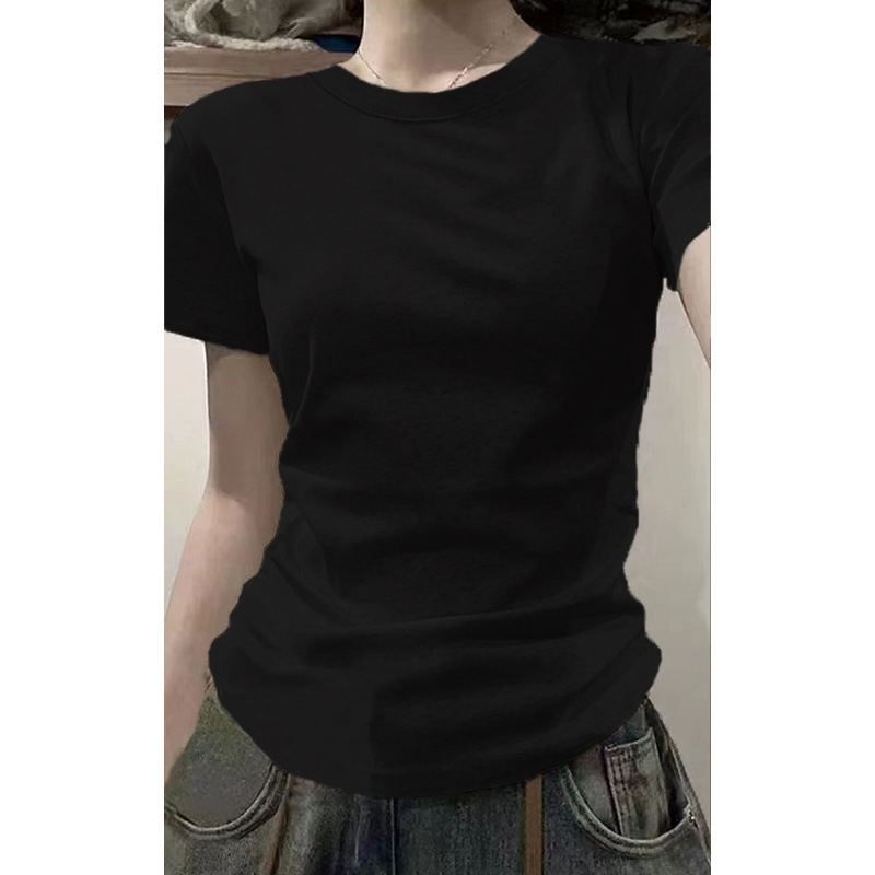 ピュアコットンアメリカンUネックショルダー半袖Tシャツレディース2025夏新作ベーシックインナーレイヤリングカレッジスタイルトップ|undefined
