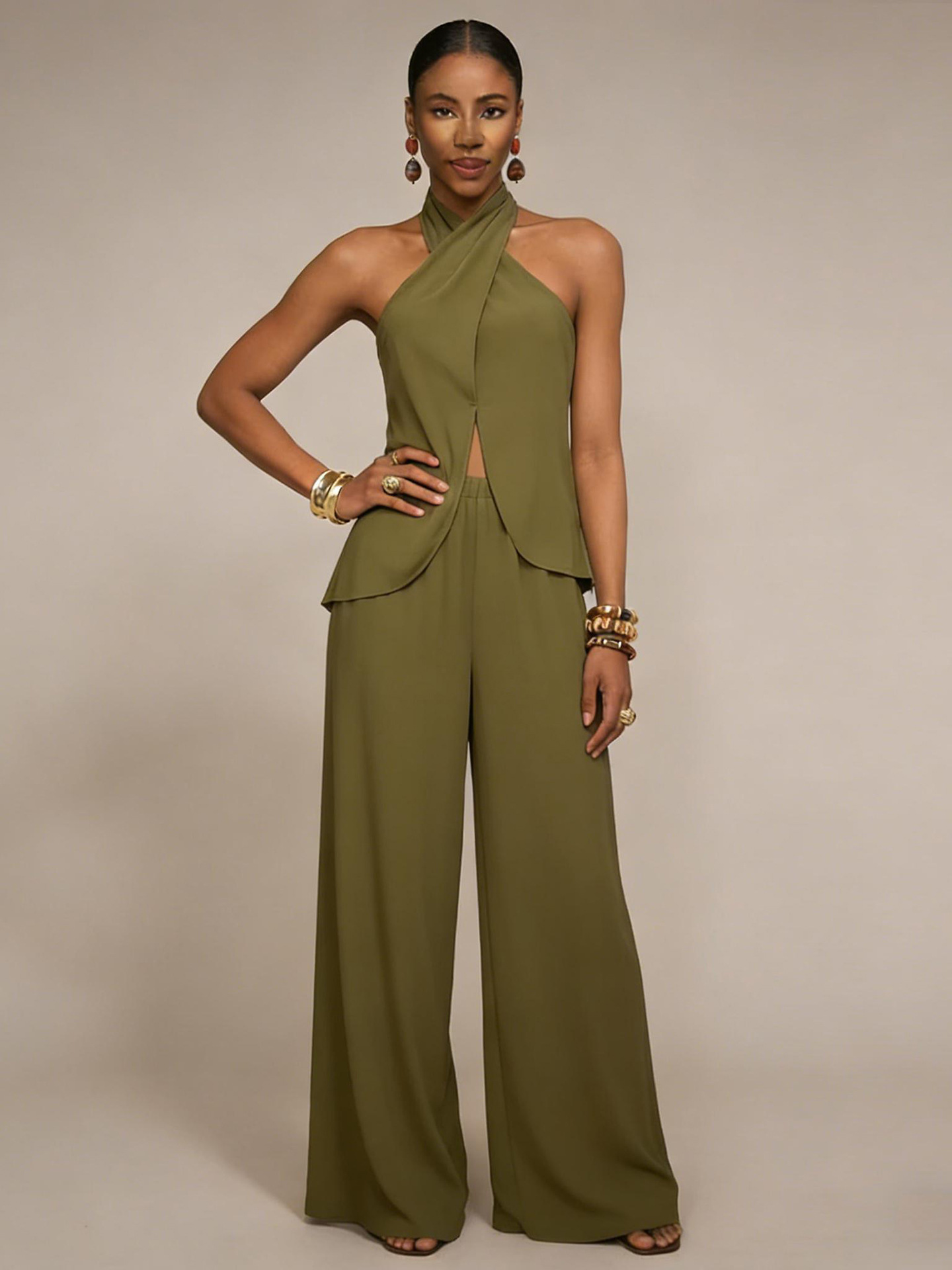 2026 New European And American Women's Clothing Off Shoulder Sleeveless Fashion Trousers Fashion Casual Set_ecoleips.com
