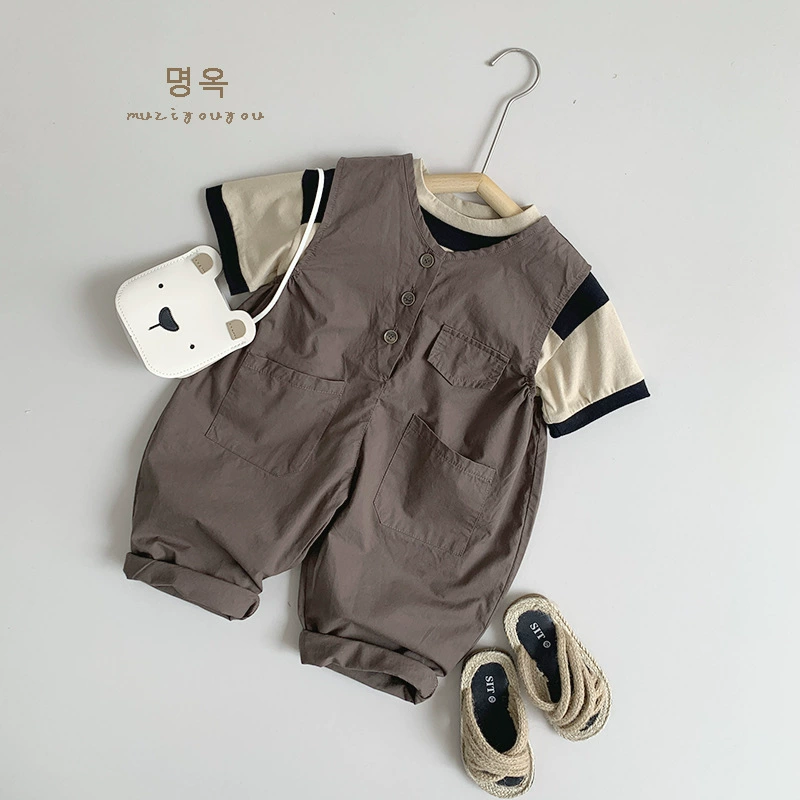 Summer children's thin retro overall for men and women, Korean style, children's clothing