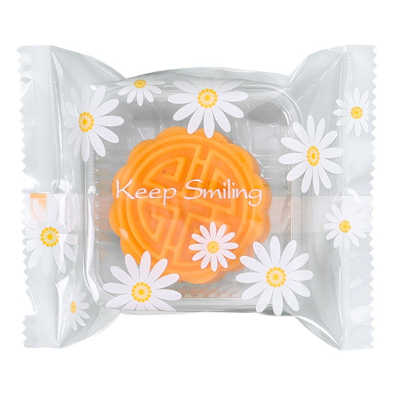 Original fondo blanco transparente Margarita turrón copo de nieve bolsa de embalaje crujiente galleta helado pastel de Luna yema de huevo crujiente máquina sello bolsa