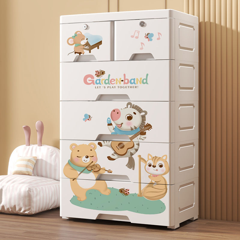 Gabinete de almacenamiento tipo cajón de plástico grueso, armario para bebés, caja para niños, juguetes multicapa, armario de almacenamiento de cinco cubos