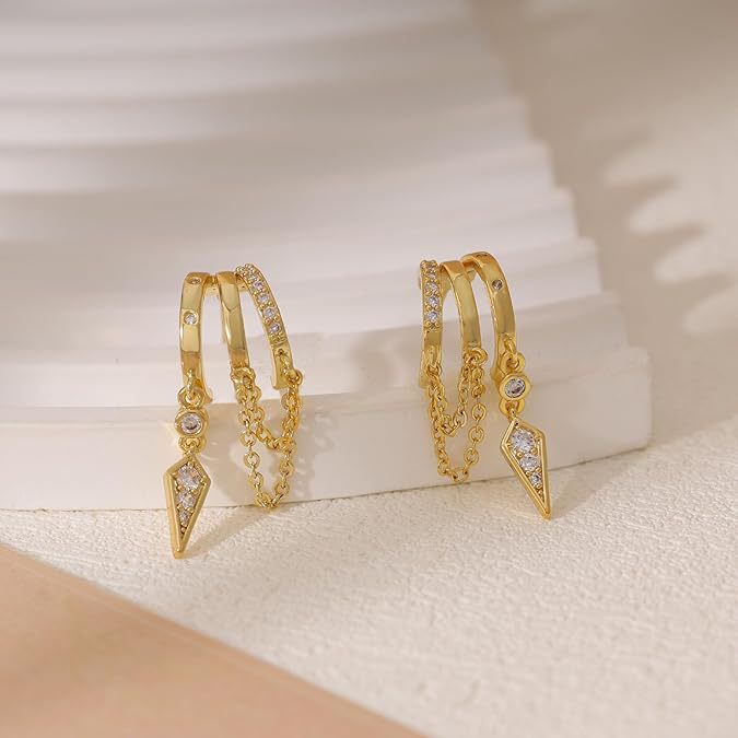 Light Luxury Zircon Drop Earrings Geometric Chain Pendant Jewelry_voghion.com