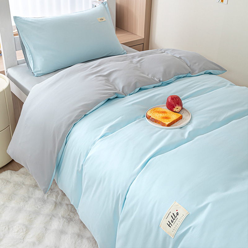 Cama de dormitorio de un solo estudiante de algodón de tres piezas, funda de edredón de algodón simple, sábana, sábana, ropa de cama de cuatro piezas