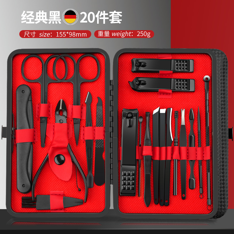 クロスボーダー爪切りマニキュアコンプリートセット黒と赤 24 ピース斜め爪切り 1 ピースマニキュアセット角質はさみ|undefined