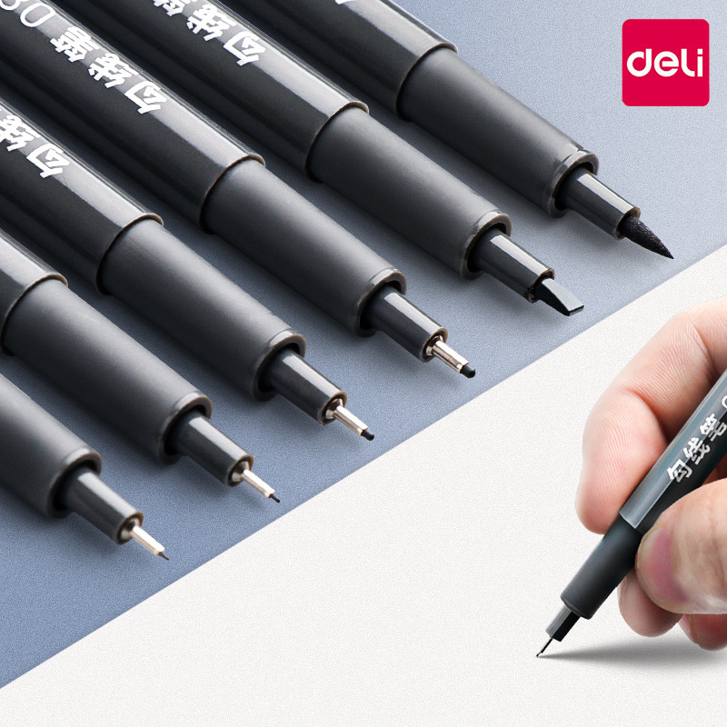 Deli Double Head Gouline Pen Special Marker Pen for Fine Arts Water Oil Student Black Children Painting Marker Pen Wholesale