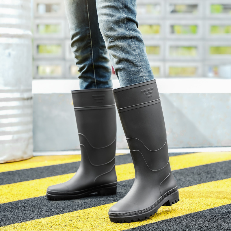 Zapatos impermeables de moda para hombres sitio de construcción botas altas de goma Botas de lluvia para adultos Botas de lluvia de protección laboral de media pantorrilla para hombres zapatos de goma transfronterizos de PVC image 11