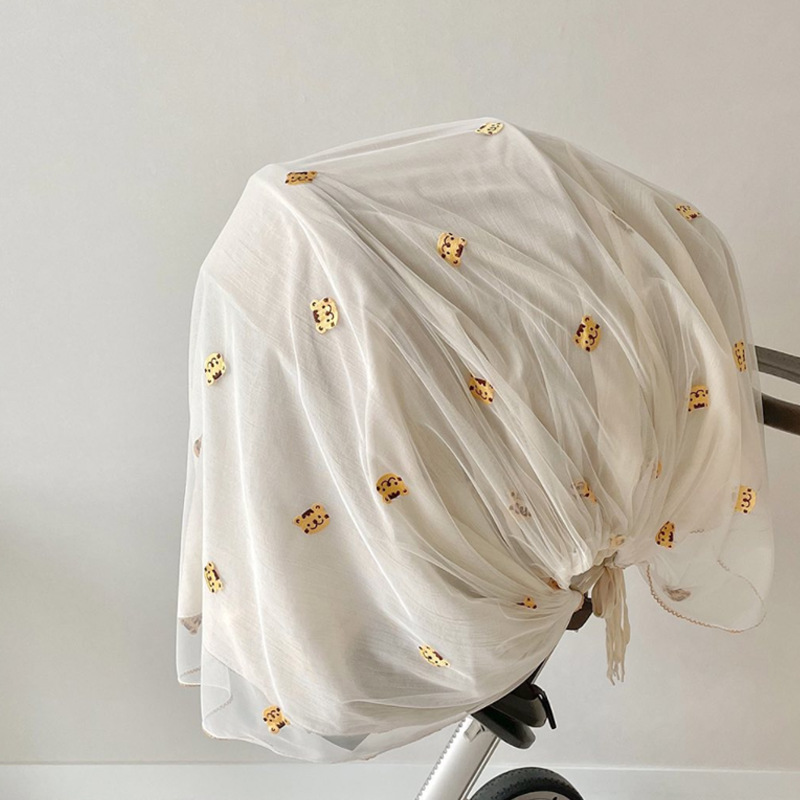 Summer Baby Stroller Lace Mosquito Net Baby Full Cover Bear Mesh Embroidery Stroller Mosquito Cover