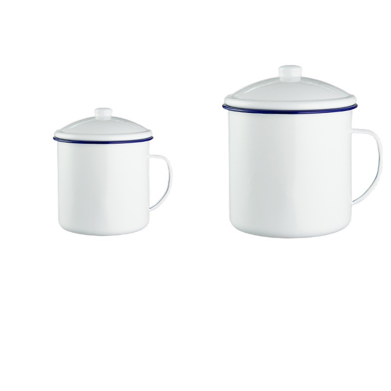 Taza de esmalte con tapa Taza de té clásica nostálgica y pasada de moda para niños Taza de agua Big Mac grande