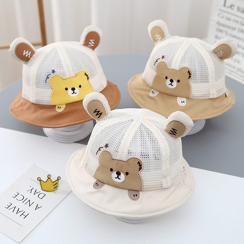 Sombrero de bebé verano delgado oso súper lindo bebé red completa protector solar sombrero de pescador primavera y verano niño sombrero para el sol para niños