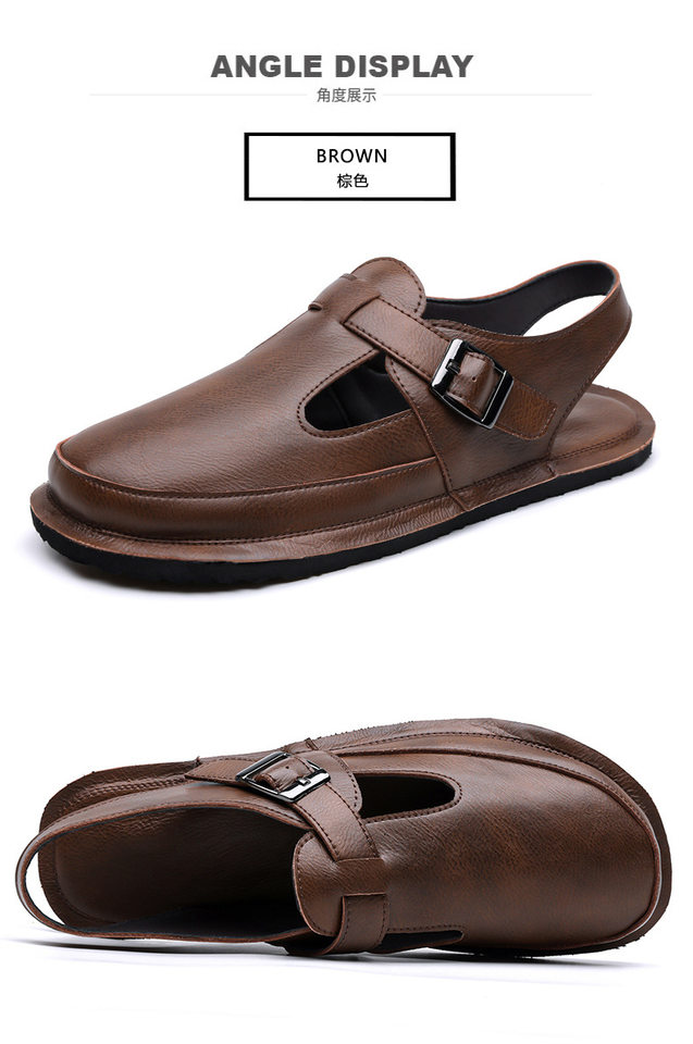 Dép sandal nam bít mũi kiểu La Mã cỡ lớn chống trượt, đế cao su, thoáng khí — Màu nâu, màu đen chi tiết 21