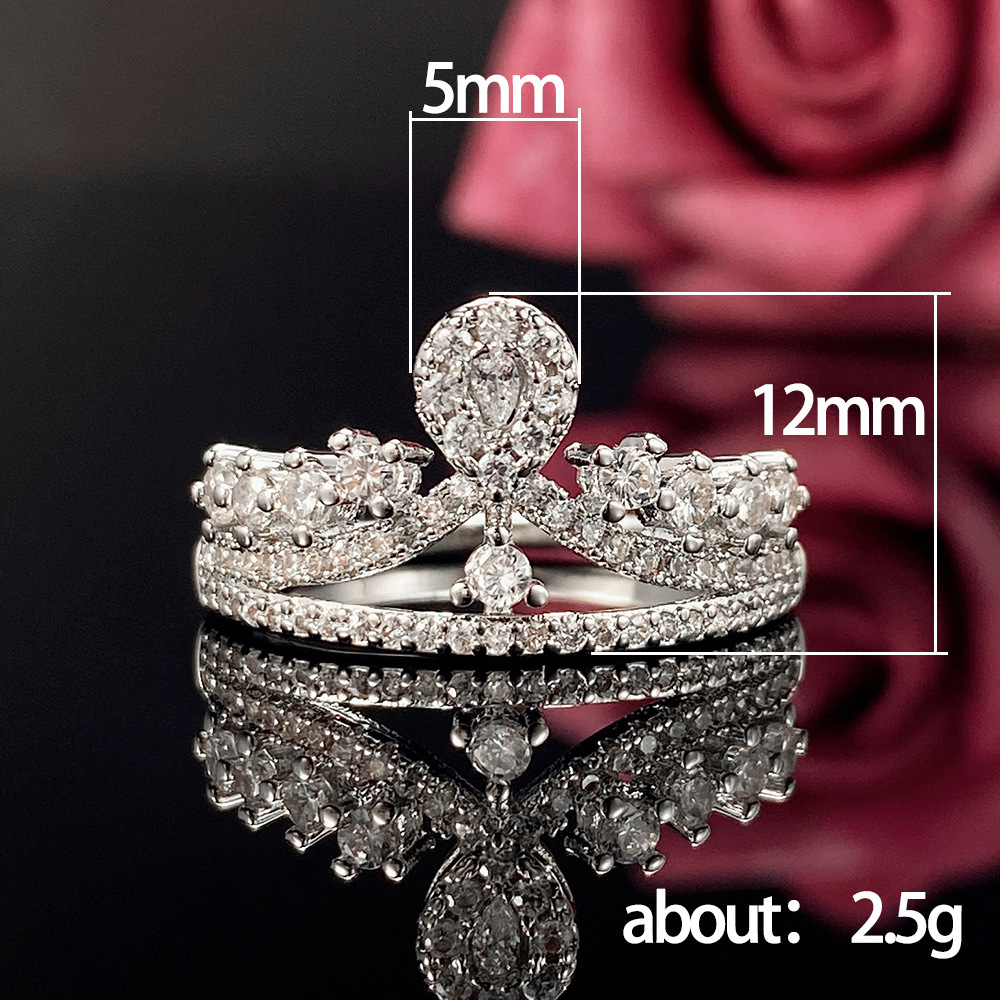Fashion Crown Copper Inlay Zircon Rings 1 Piece
