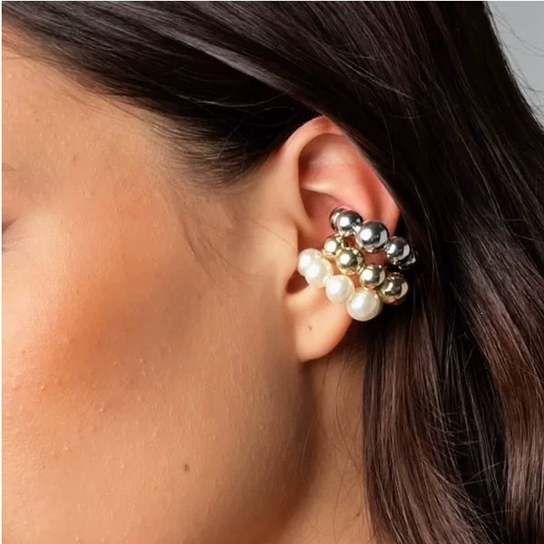 B559 European and American style faux pearl metallic C-shaped non-pierced ear cuff, simple and unique, elegant and high-end earrings