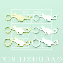 S925纯银吊坠 光面猫咪剪影圆框包框银镀金挂坠DIY项坠托串珠配件