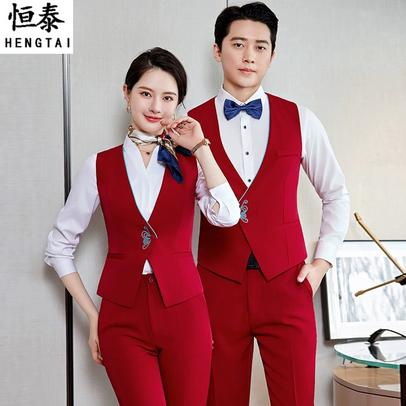 Официант отеля, мужской и женский Профессиональный жилет, костюм, женский ювелирный магазин, продажа рабочей одежды, пригородный жилет, красный жилет