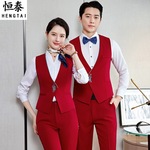 酒店服务员男女职业马甲套装女珠宝店销售工作服通勤坎肩红色马夹