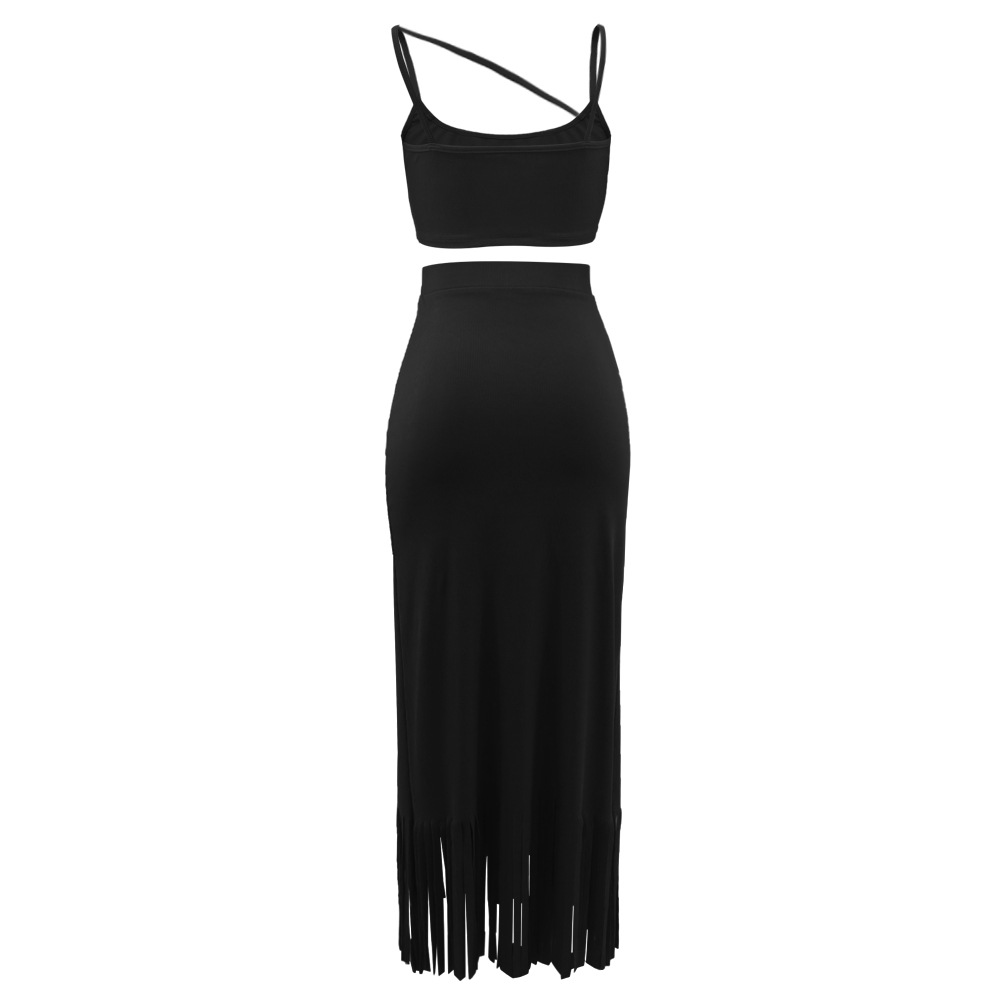 Sleeveless Cropped Short Vest Small Pit High Waist Tassel Dress Two Piece Set 8 Sleeveless Cropped Short Vest Small Pit High Waist Tassel Dress Two Piece Set