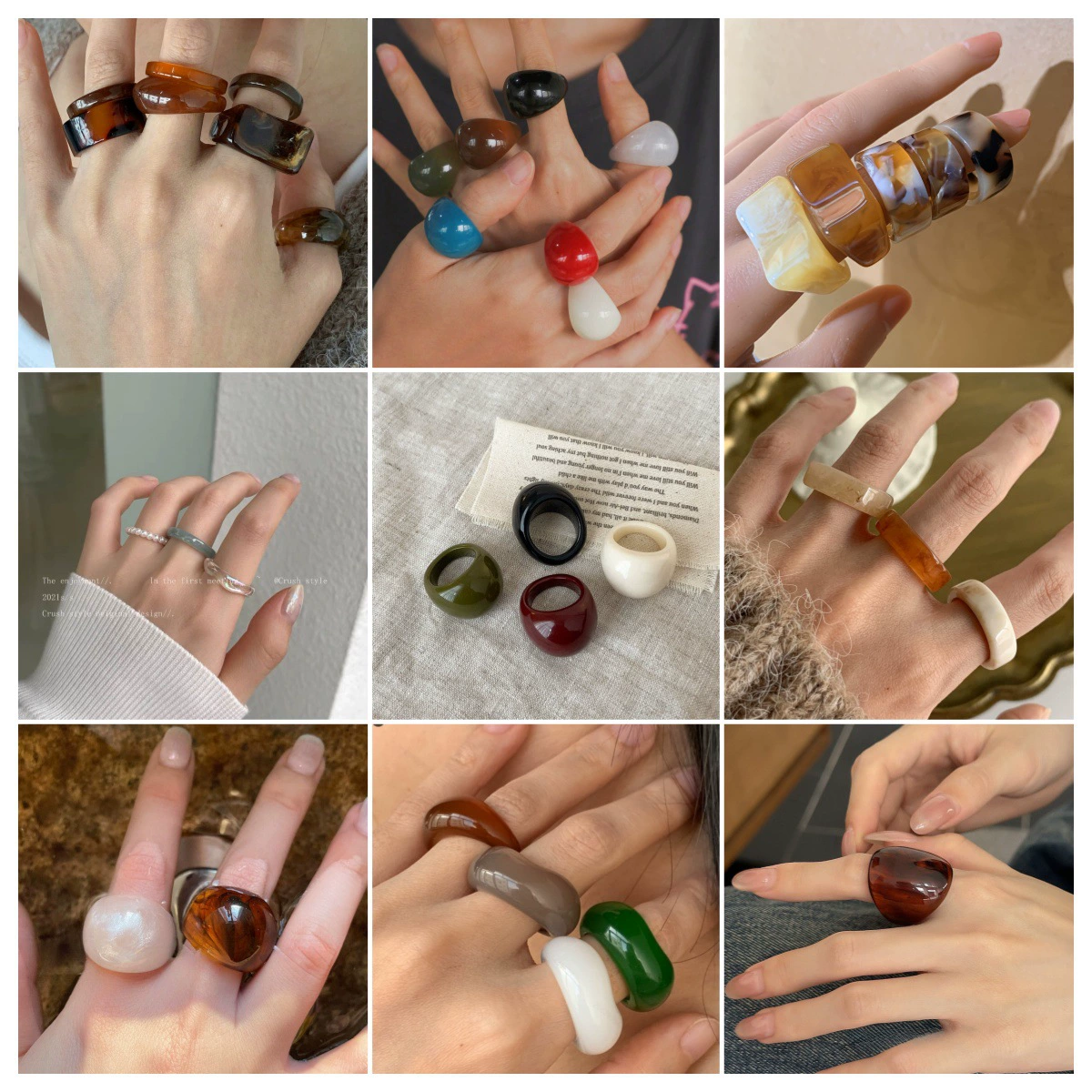 Кольцо (Korea ACC) Acrylic One-Size Chunky Ring для указательного пальца, цветной мраморный узор