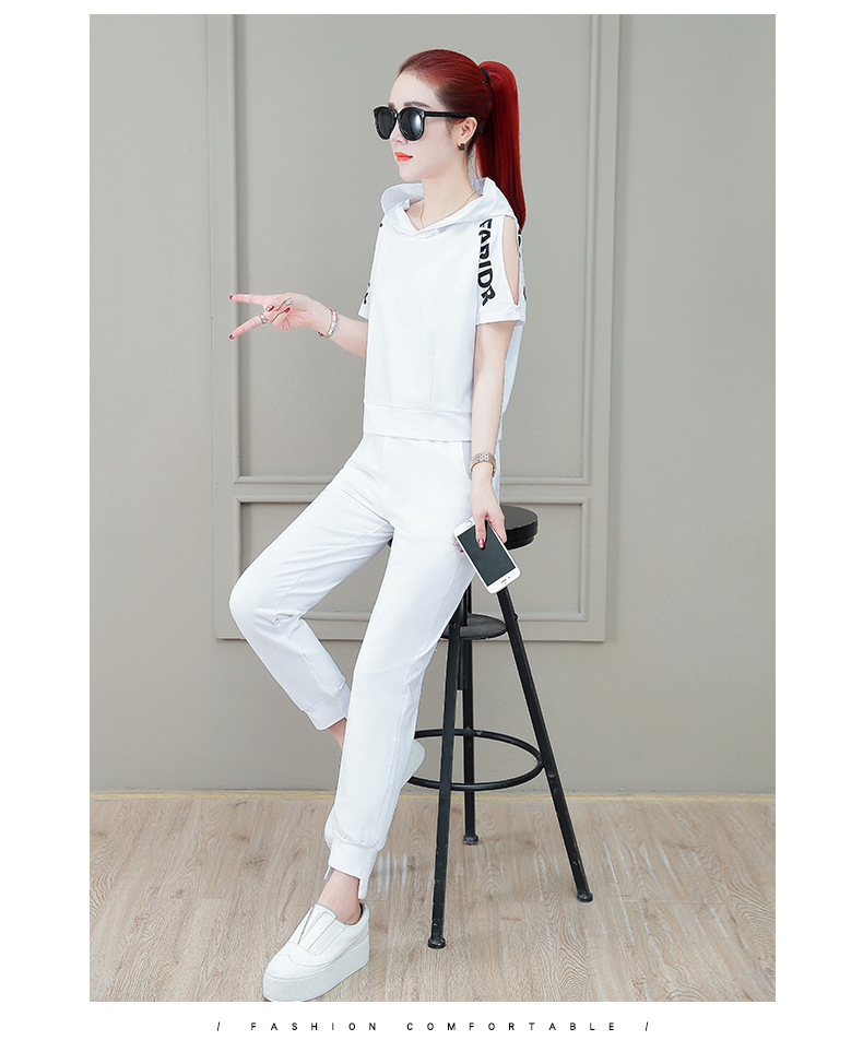 Women's Fashionable Loose Fit Sportswear Set Hooded Short Sleeve Top And Trousers Two Piece Student Outfit Summer 2026 Style_ecoleips.com