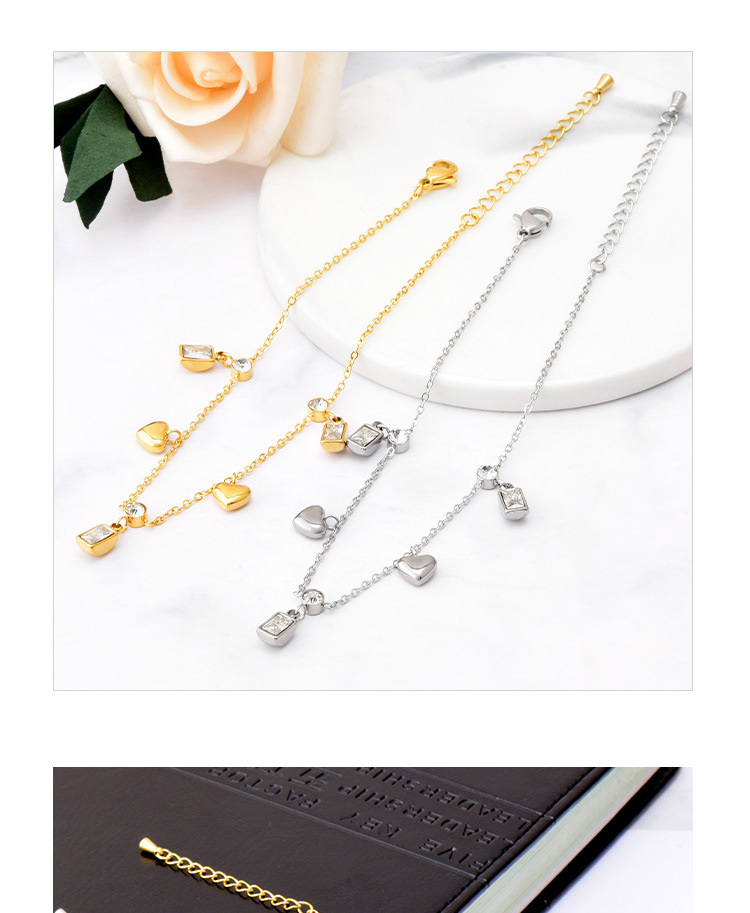 Fashion Square Heart Shape Titanium Steel Inlaid Zircon Womenu0027S Anklet 1 Piece