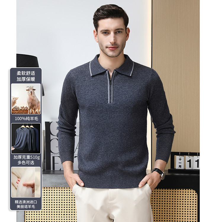 Suéter de punto de otoño de hombre nuevo cuello de lana de mediana edad manga larga semi-cremallera chaqueta de otoño de hombre camiseta de base