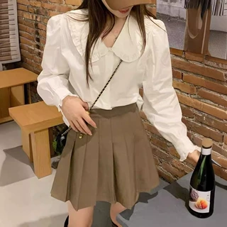 娃娃领衬衫女设计感小众长袖白色衬衣春秋装2023宽松洋气打底上衣