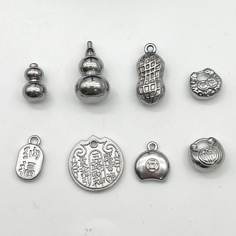 钛钢招财纳福吉祥吊坠国风葫芦福字挂件 diy饰品五路财神转运配件