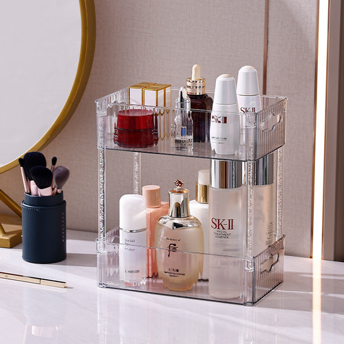 Light luxury cosmetics storage rack, transparent desktop storage box, multi-layer storage rack, bathroom sink top dressing table rack