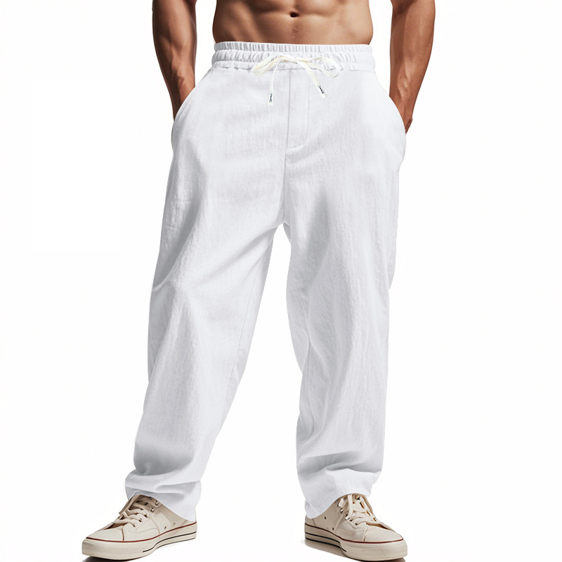 26 transfronterizos europeos y americanos amazonos hombre grande suelto delgado transpirable recto cintura elástica lino pantalones casuales