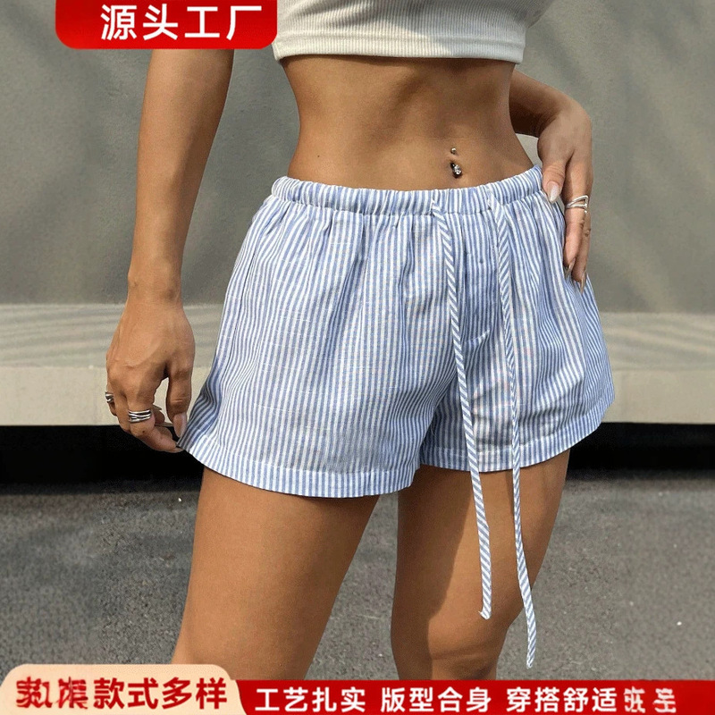 2026 Cross-Border Trade Striped Casual Sports Shorts for Women, Loose Fit, Slimming, Drawstring, Versatile Home Pants, Factory In-Stock 2026 Cross-Border Trade Striped Casual Sports Shorts for Women, Loose Fit, Slimming, Drawstring, Versatile Home Pants, Factory In-Stock