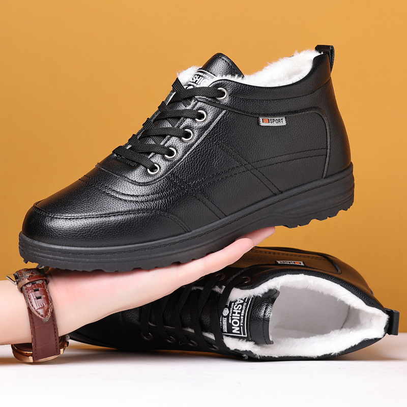 Zapatos acolchados de algodón para hombres zapatos acolchados de algodón de invierno cálidos forrados de vellón antideslizantes para hombres zapatos acolchados de algodón para ancianos zapatos acolchados de algodón de cuero para hombres