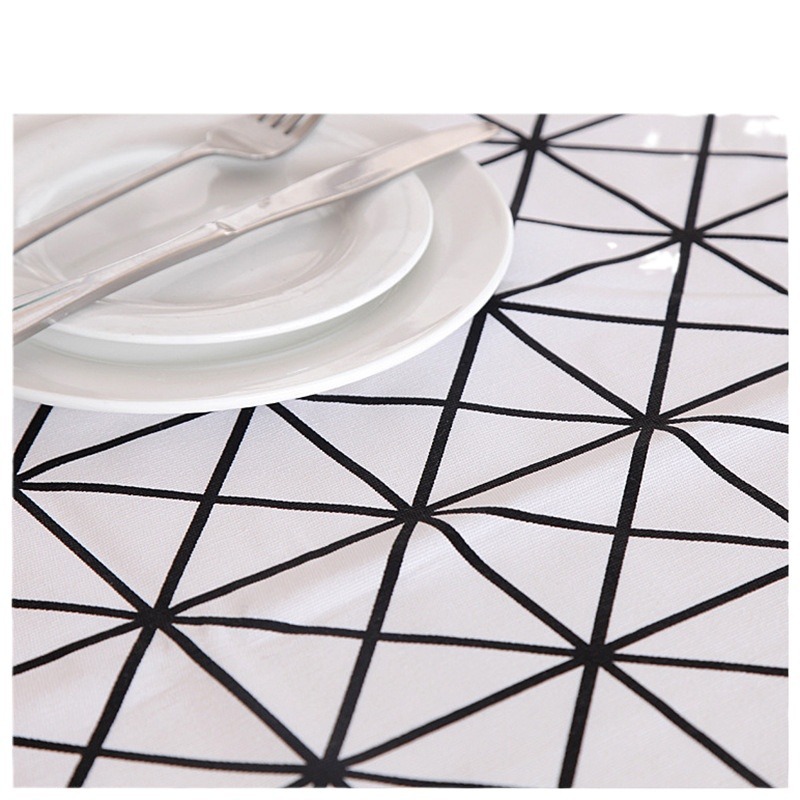 Modern Minimalist All-cotton Thick Canvas Simple Black White Geometric Triangle Tablecloth For Gatherings, Coffee_voghion.com