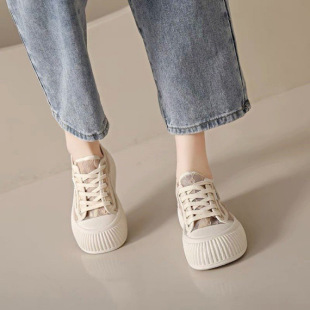 Lace Mesh Breathable Canvas Shoes Women's 2025 Summer New Elevated Thick-soled Casual Thin Shoes for Students