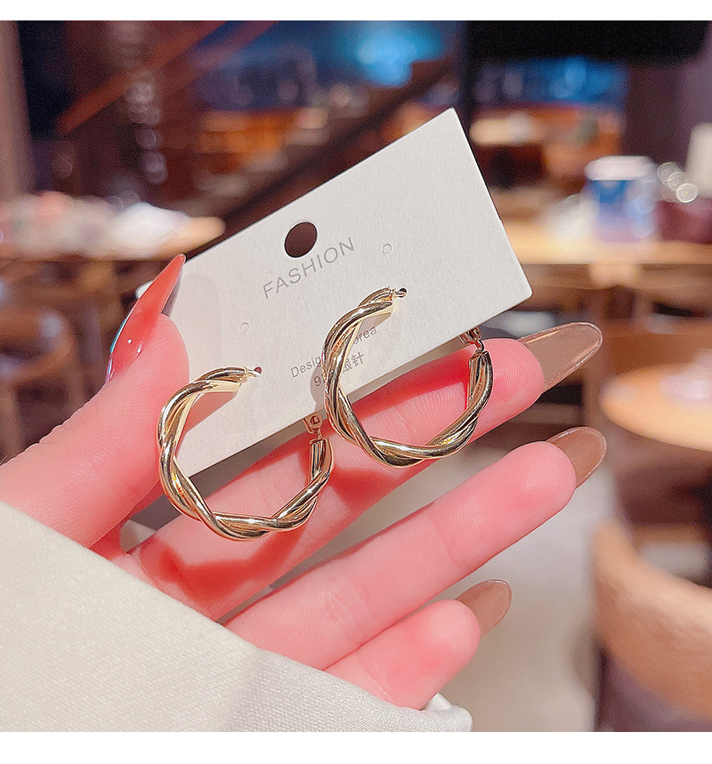 Korean Design Twist Circle Earrings Simple Design Earrings display picture 4