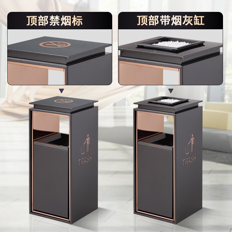 Hotel Trash Bin Lobby Vertical Stainless Steel Shopping Mall Elevator Port Property Outdoor Commercial Garbage Box with Ashtray